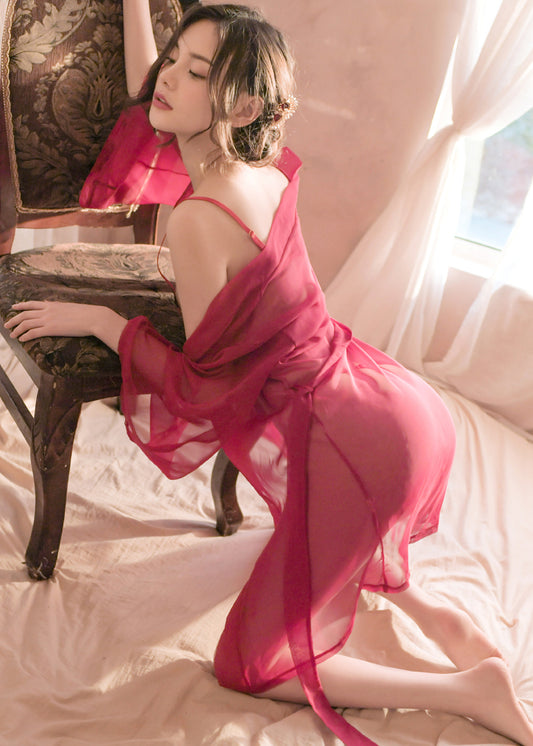 Rose Embroidered Three-piece Robe Set